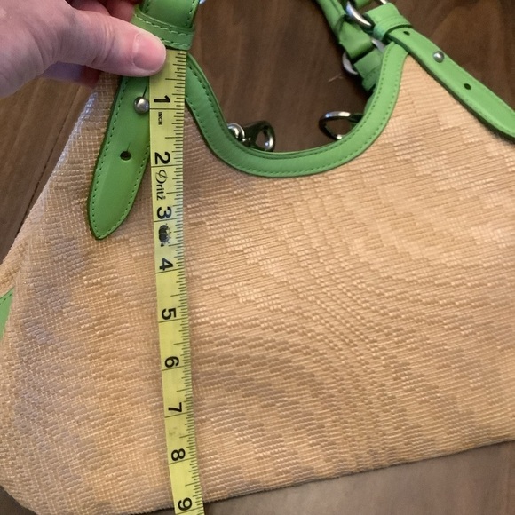 Cole Haan Triangle Tote Neutral/Kiwi Leather Genevieve Straw Hobo Bag - Picture 8 of 12